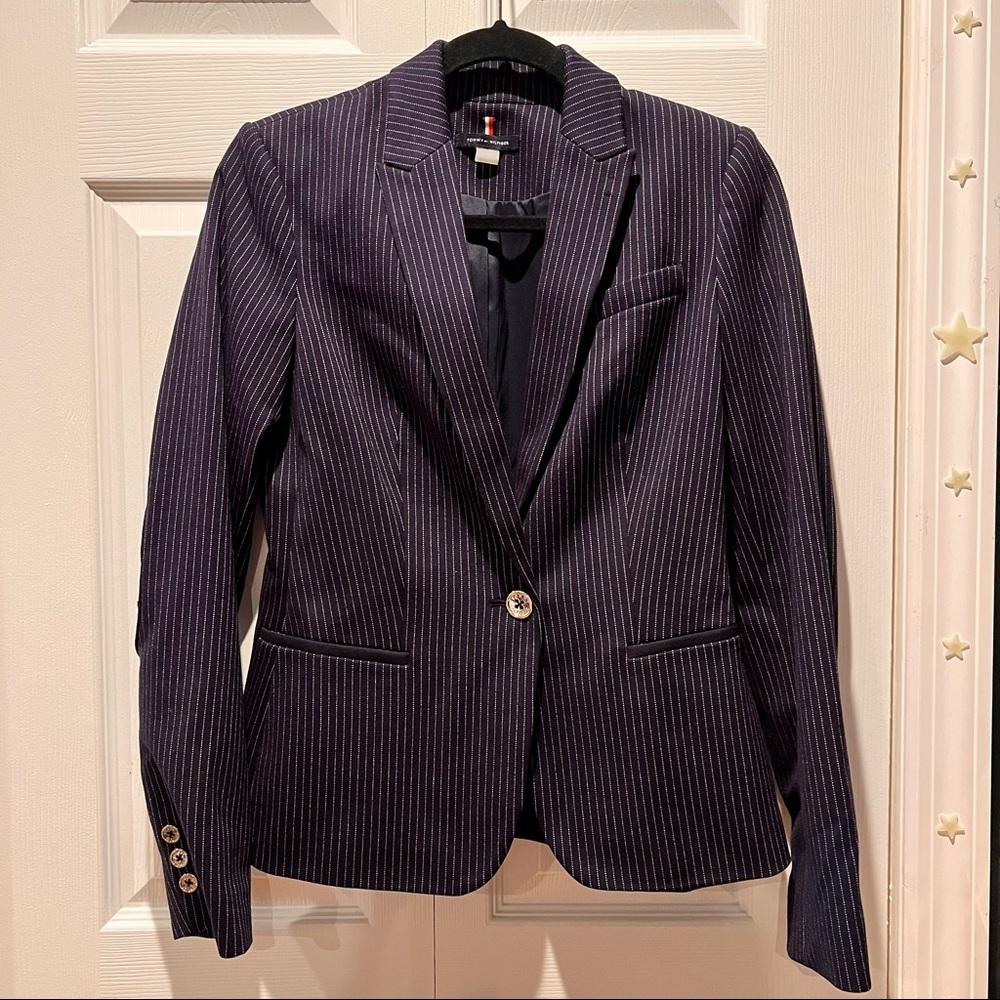 Women’s Tommy Hilfiger Blue Pinstripe One Button Blazer
